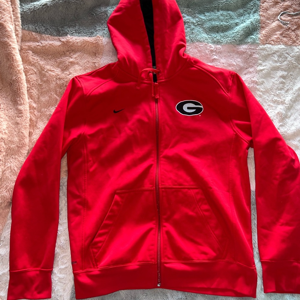 Red Nike Zip-Up Hoodie with Georgia Bulldog Logo LARGE